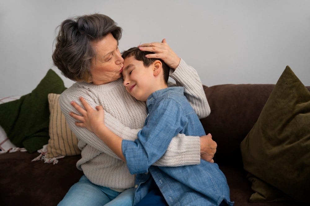 medium shot grandson grandmother indoors